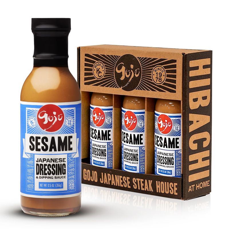 Gojo Sesame Dressing &amp; Dipping Sauce - Authentic Japanese Gomadare, Nut-Free, Perfect for Salads, Dumplings, Hibachi, Hot Pots &amp; Protein Dips, 12oz - 3 pack