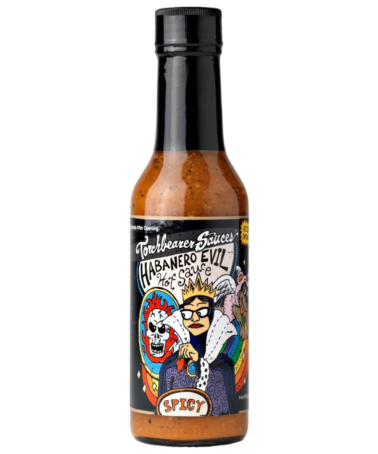 Torchbearer Sauces Habanero Evil 5 Fl Oz, Medium Spicy Heat Level 4 - All Natural Hot Sauce, Vegan, Extract-Free, Made in USA
