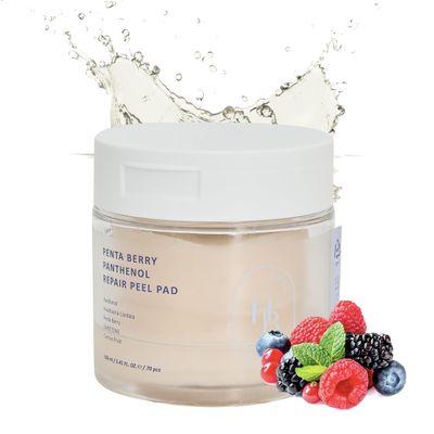 HEVEBLUE Penta Berry Panthenol Repair Peel Pad - 70 Pads, Vegan, Biodegradable, Toner Pad, Exfoliating, Refine Skin Texture, Strengthening Skin Barrier, Low Irritation, Mother&#39;s Day Gift