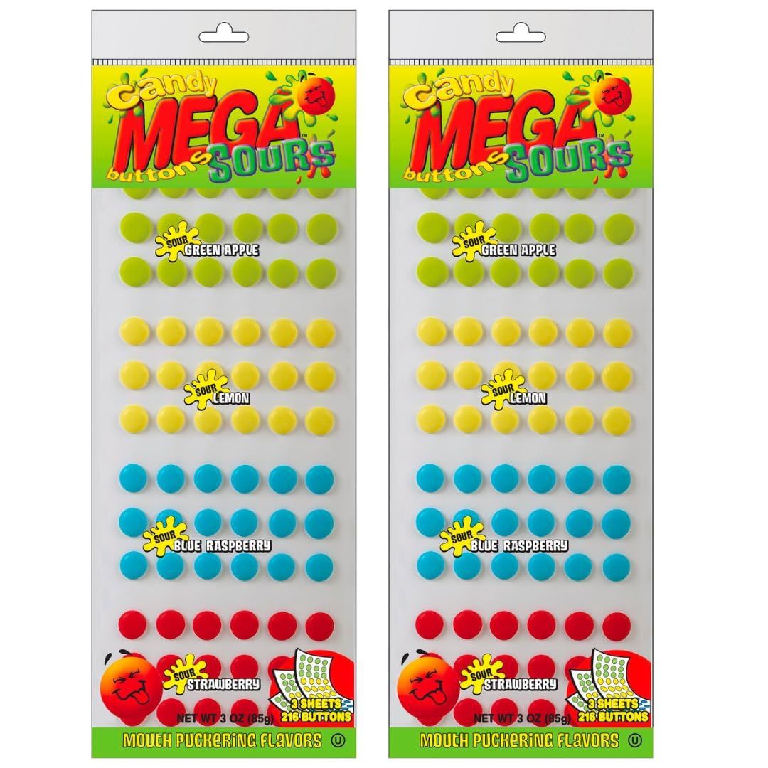 Mega Candy Buttons - Original &amp; SOUR Flavors - Gift Pack of 2 (432 Buttons Total) by Lyza&#39;s Sweets &amp; Treats (SOUR)