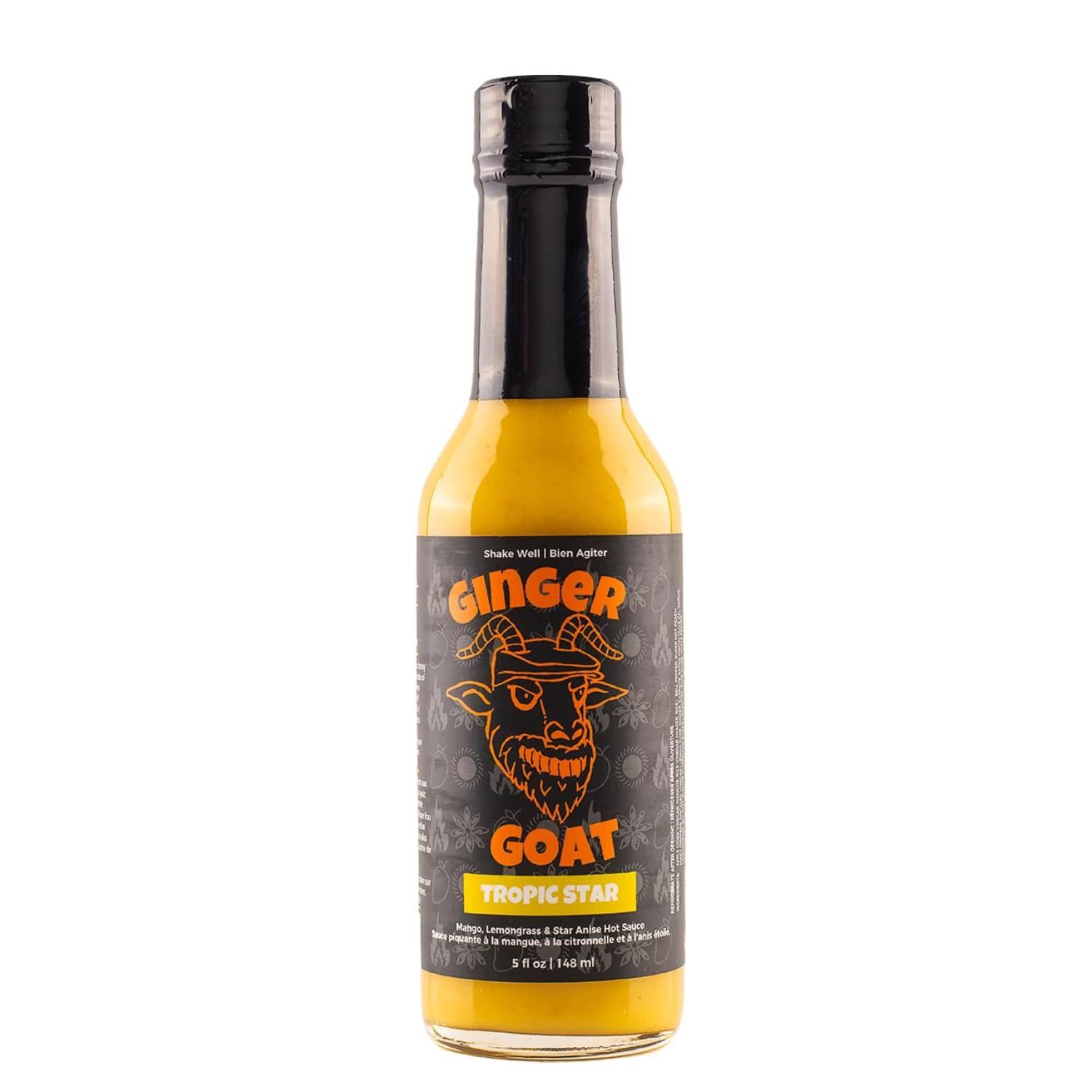 Tropic Star by Ginger Goat, Spicy Medium Heat Hot Sauce With Flavors of Super-Hot Peach Mash, Garlic &amp; Mangoes, Made With All Natural Ingredients, 5 fl oz Bottle (1-Pack)