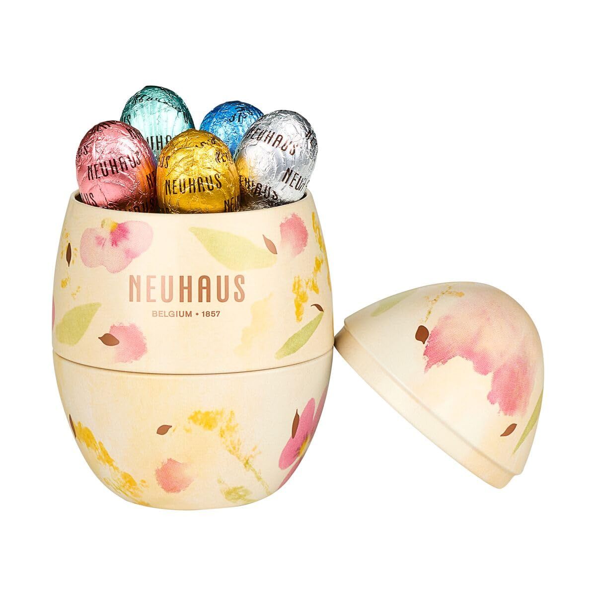 Neuhaus Belgian Chocolate Tin Box - 18 Chocolate Eggs Assorted Milk, White &amp; Dark Chocolate Gift - Metal Easter Egg - Gourmet Easter Chocolate Gift