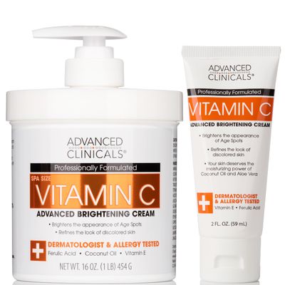 Advanced Clinicals Vitamin C Cream Visibly Brightening Body Lotion Vitamin C Moisturizer Skin Care Body Cream For Women &amp; Men Visibly Improves Look Of Dark Spots &amp; Uneven Skin Tone, W/Travel Size