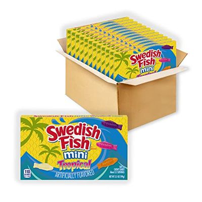 SWEDISH FISH Mini Tropical Soft &amp; Chewy Candy, Bulk Candy, 12 - 3.5 oz Boxes