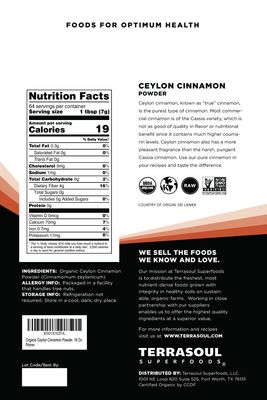 Terrasoul Superfoods Organic Ceylon Cinnamon Powder, 16 Oz - Lab-Tested for Authenticity Premium Quality and Flavor