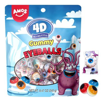 Amos 4D Gummy Eyeball Candy, Individually Wrapped 3D Eyeballs Shaped, Perfect Treat for Kids Parties Gift(40 Count) (8.47oz (New))