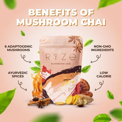 RYZE Mushroom Chai with 6 Organic Adaptogenic Mushrooms for Better Energy, Focus, Digestion, Immunity with USA Grown Turkey Tail, Shiitake, Lion's Mane, Reishi, Cordyceps - Gluten Free, 20 servings