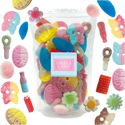 VINTERLAND - Bubs Swedish Candy Mix (1.2 Pounds) - Assorted Swedish Candy Bubs Godis - Big Bubs Ovals &amp; Big Swedish Candy Skulls - Raspberry Shots, Strawberry Dreams, and more - Blue-2 Edition