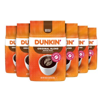 Dunkin&#39; Original Blend Medium Roast Whole Bean Coffee, 18 Ounces (Pack of 6)