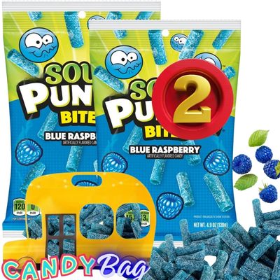 (PACK OF 2) Sour Bites Straws Blue Raspberry - 4.9oz Each Bag - Comes With One Bus Resealable ZipBag (Blue Raspberry)