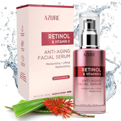 Azure Cosmetics Dermatologist Tested Retinol &amp; Vitamin E Face Serum - K Beauty Anti-Aging for Lifting, Replenishing &amp; Skin Renewal - Korean Skincare, Advanced Moisturizing Solution - 1.69 fl oz
