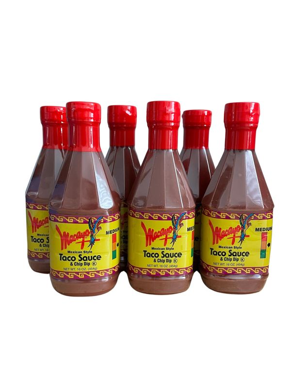 The Stocked Pantry Macayos Taco Sauce &amp; Chip Dip, Mexican Style, 16 oz, Medium, (Pack of 6)