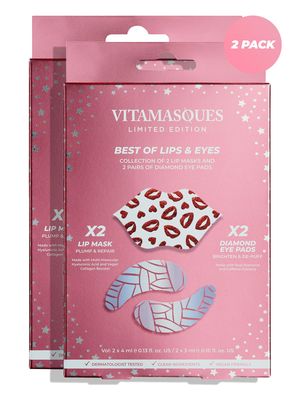 Vitamasques Under Eye Patches &amp; Lip Mask Sheets, Best of Eyes &amp; Lips Set 2 Packs - Eye Patches for Puffy Eyes - Under Eye Masks for Dark Circles and Puffiness - 2 x 4 Packs - 8 Pads