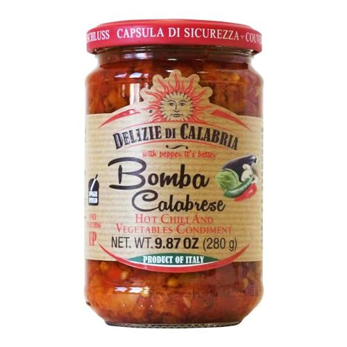 Bomba Calabrese Italian Hot Sauce Spread Spicy Italian Seasoning Made with Authentic Calabrian Chili - Fiery Hot Dipping Salsa for Pizza Base, Pasta, Salad Dressing &amp; Spaghetti Recipe, 9.87 oz