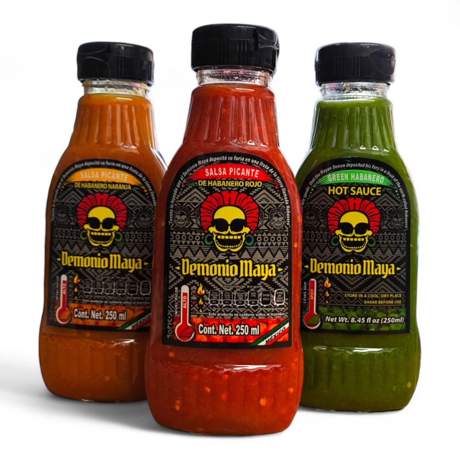 DEMONIO MAYA HABANERO HOT SAUCE 3 PACK - RED, GREEN, ORANGE