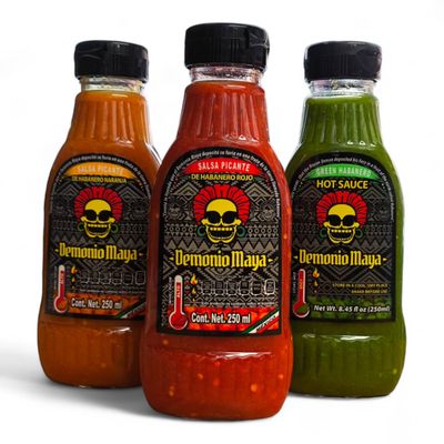 DEMONIO MAYA HABANERO HOT SAUCE 3 PACK - RED, GREEN, ORANGE
