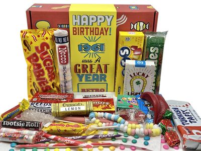 RETRO CANDY YUM 1961 64th Birthday Gift Box Nostalgic Candy Mix from Childhood for 64 Year Old Woman or Man Born 1961 Jr