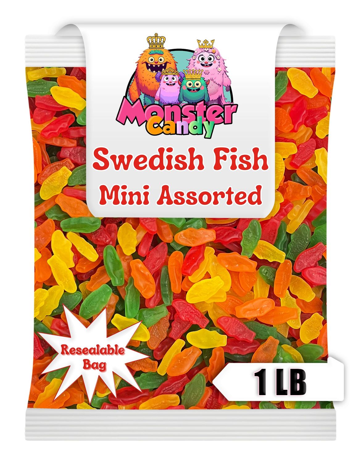 Sweedish Fish Candy Bulk Assorted Flavors - 1 lb resealable bag - Sweedish Fish Bulk Chewy Candy - Gummies Candy Bulk - Movie Theater Candy - Bulk Gummy Candy Party Favors - Summer Candy