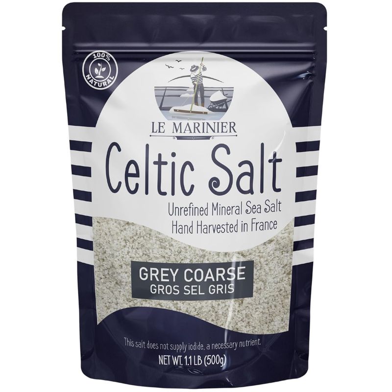 Le Marinier French Sea Salt Grey Coarse, 1.1lb - 18oz. Mineral Rich 100% Natural and Unrefined Sea Salt Organic Mineral Coarse. Hand Harvested Mineral Salt, Sel Gris (1.1lb Grey Coarse)