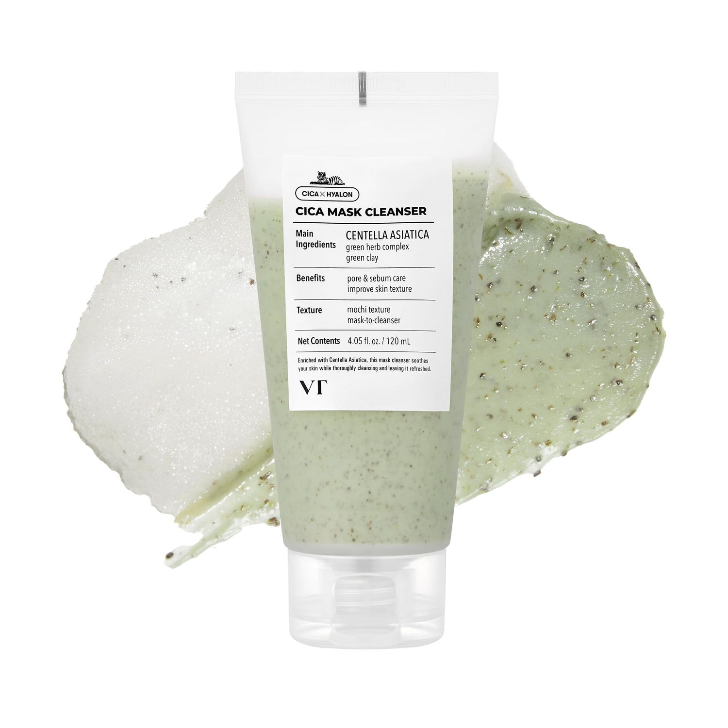 VT COSMETICS CICA Mask Cleanser, Hydrating Face Wash with Centella Asiatica, Retinol &amp; Green Clay, Exfoliation for Blackheads, Pores &amp; Smooth Skin, Korean Skincare (4.05 fl. oz)