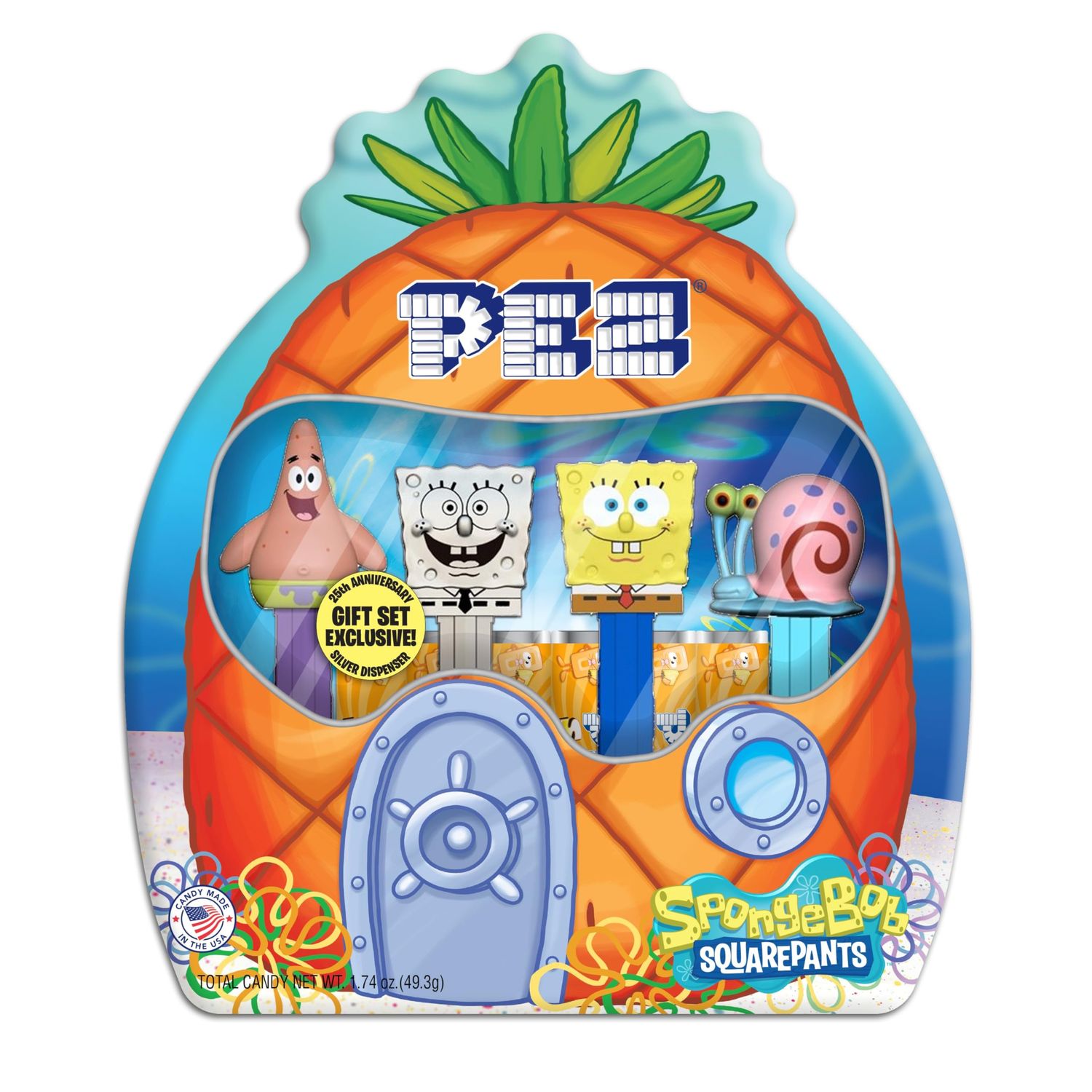 PEZ Spongebob Gift Set, Four Dispensers and Six Candy Refills in Collectible Tin