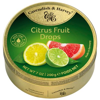 Cavendish &amp; Harvey Citrus Fruit Candy Drops 7 Ounce Tin
