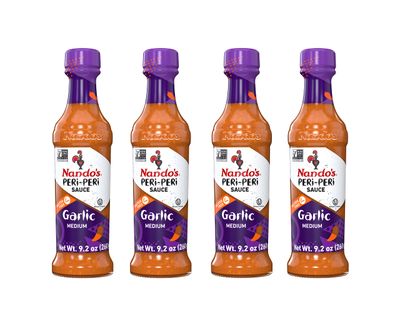 Nando&#39;s PERi PERi Garlic Sauce - Medium Heat Tangy Flavor Gluten Free Hot Sauce, 9.1 oz Bottles (4 Pack)