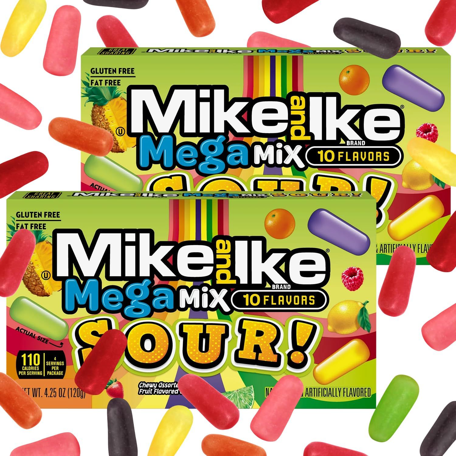 Mike and Ike Mega Mix Sour Candy, 2 Pack of Movie Theater Candy Boxes 4.25 OZ Each, Ideal Mike and Ike Candy for Your Favorite Films, Perfect Theater Box Candy for Sharing with Friends