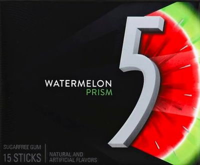 5 GUM Watermelon Prism Sugar Free Chewing Gum, 15 Stick Pack