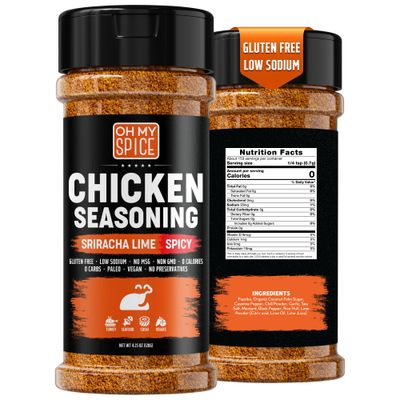 Chicken Seasoning Spicy Chili Lime Mix - Gluten Free &amp; Low Sodium Hot Poultry Seasonings &amp; Grilling Wing Rub. Sriracha Seasonings Rub for Spicy Wings. Hot Rotisserie Chicken Seasoning Salt. 4.25oz