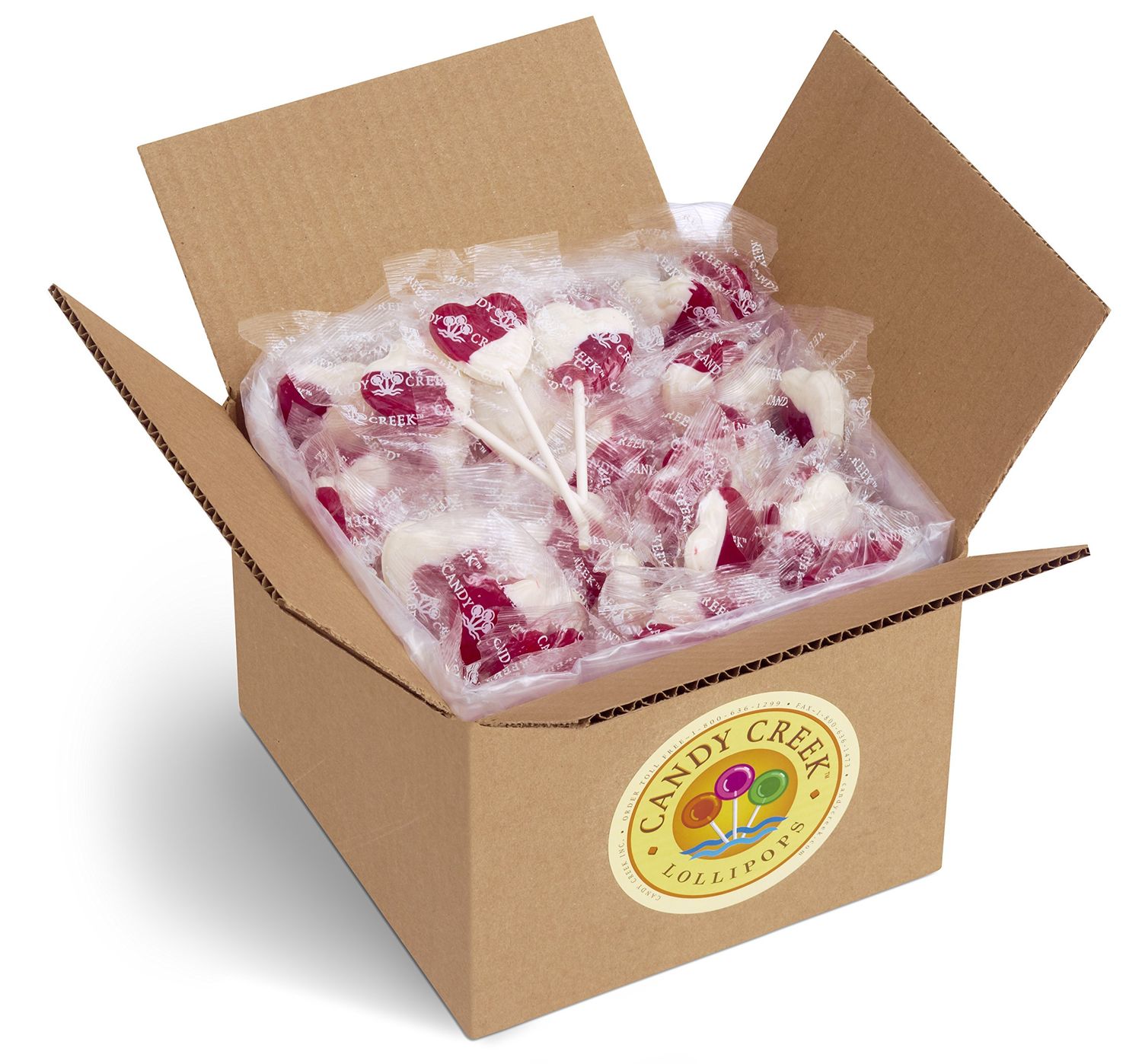 Heart Lollipops by Candy Creek, Bulk 5 lb. Carton, Strawberry Cream Valentines Candy- nut free
