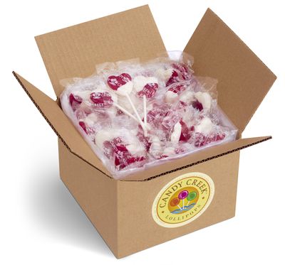 Heart Lollipops by Candy Creek, Bulk 5 lb. Carton, Strawberry Cream Valentines Candy- nut free