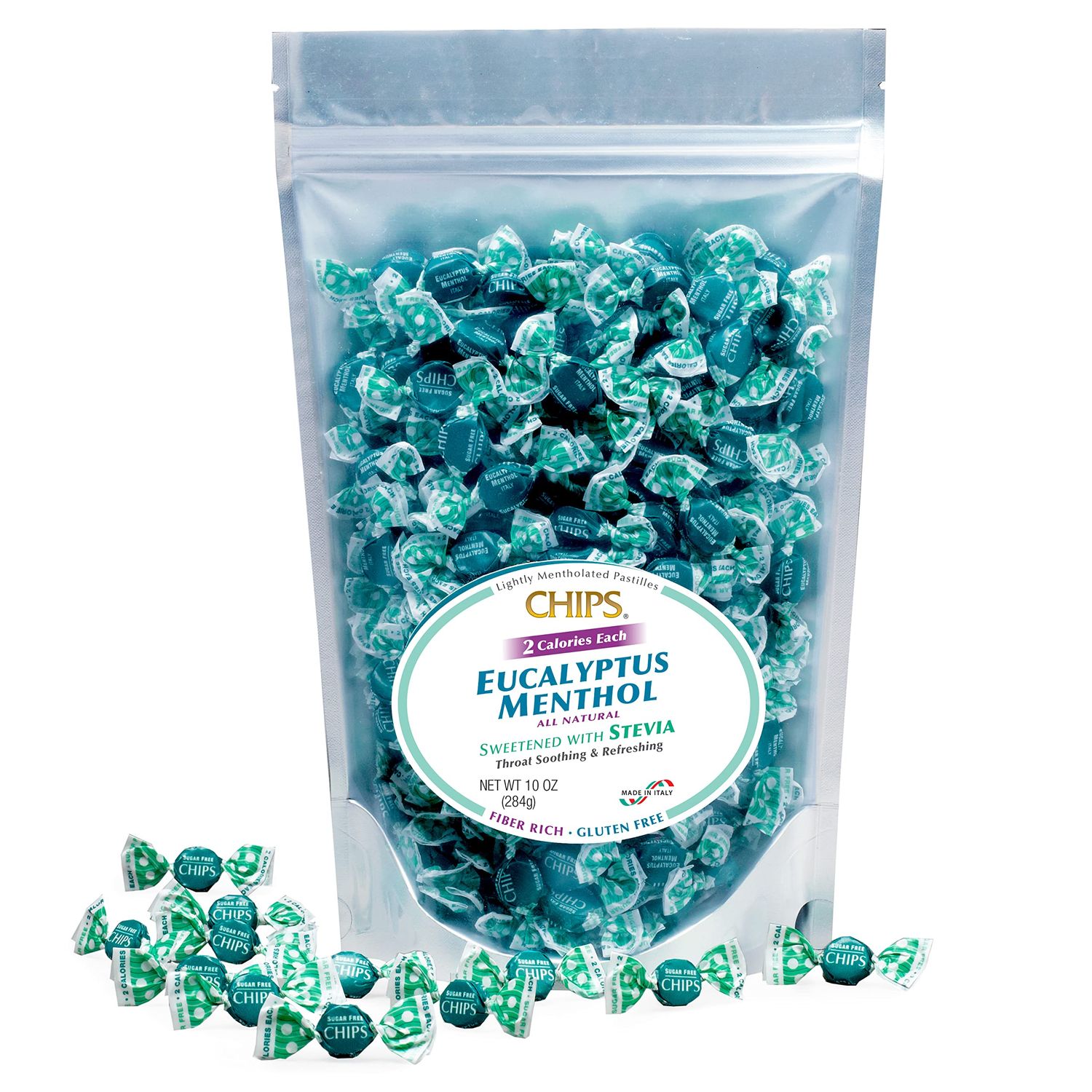 Chips EUCALYPTUS MENTHOL with STEVIA, 10 oz. Share Pack - Classic Italian Pastilles