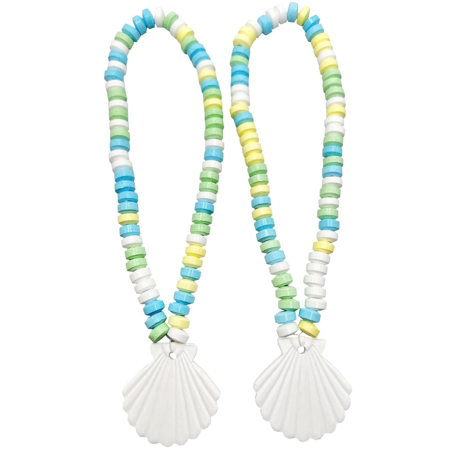 Seashell Candy - 12 Individually Wrapped Candy Necklaces - Great for Mermaid - Ocean - Beach - Under the Sea - Luau Themed Party - Candy Favors for Kids Birthday Goodie Bags
