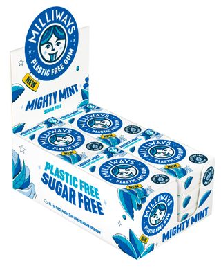 Milliways Mighty Mint Super Natural Gum - Plastic-Free Chewing Gum Xylitol, Aspartame-Free, Sugar-Free, Plant-Based 12 Packs of 10 Pieces (120 Pieces Total)