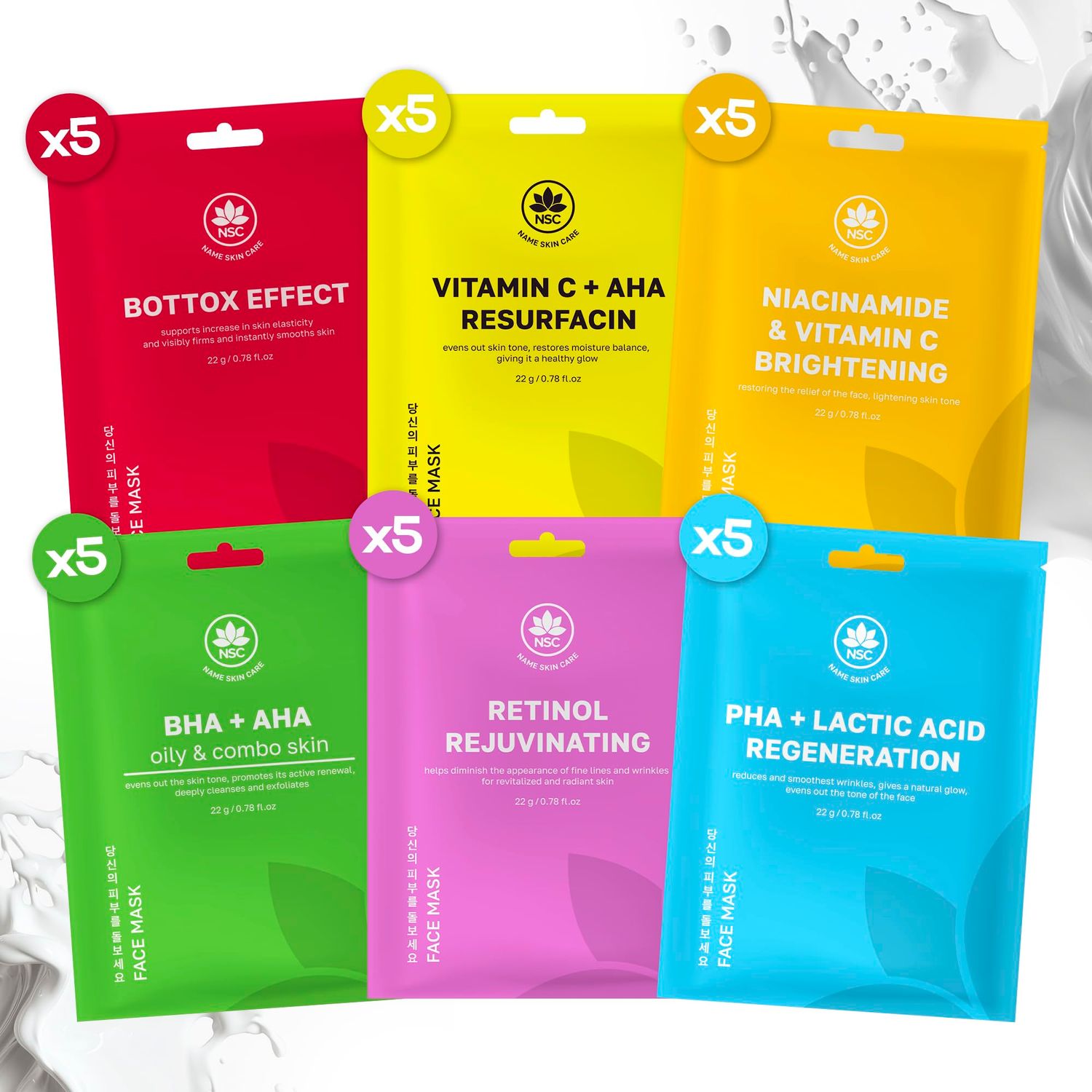 Complete Korean Face Mask Pack of 30 Hydrating Sheet Masks for All Skin Types Refreshing, Moisturizing, Exfoliating, Anti Aging Face Masks Skincare Vitamin C, Collagen, Retinol, Hyaluronic Acid