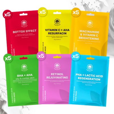 Complete Korean Face Mask Pack of 30 Hydrating Sheet Masks for All Skin Types Refreshing, Moisturizing, Exfoliating, Anti Aging Face Masks Skincare Vitamin C, Collagen, Retinol, Hyaluronic Acid