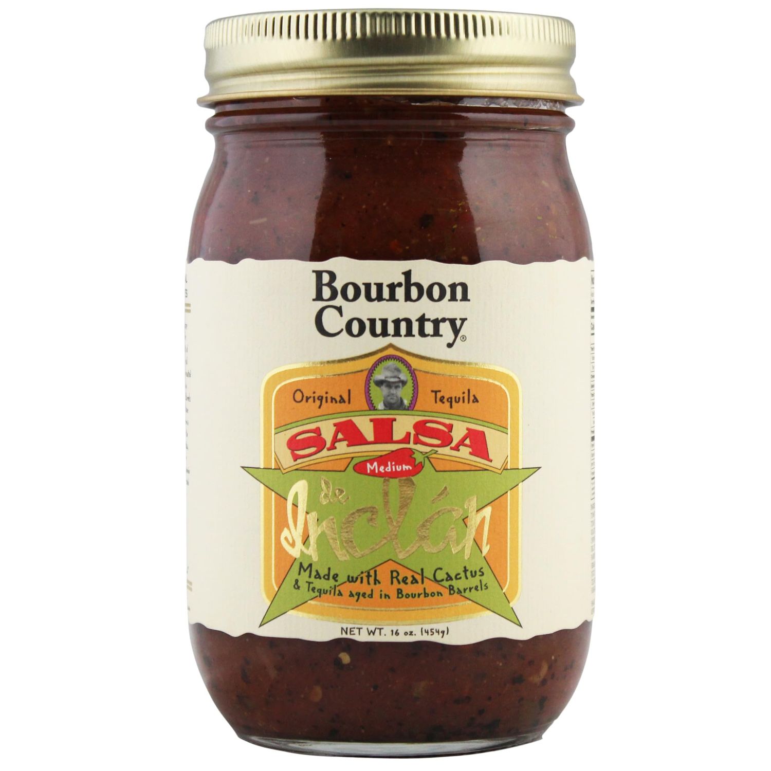 Bourbon Country Salsa De Inclan All Natural - No Preservatives Small Batch Cooked with Bourbon Barrel Aged Tequila &amp; Real Mexican Cactus Medium Heat 16 oz (1)