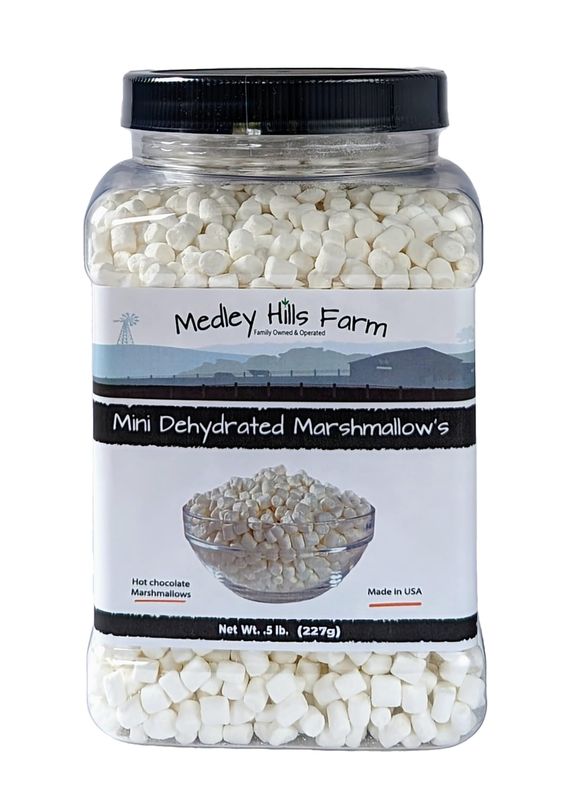 Vanilla mini dehydrated marshmallows in Reusable Container by Medley hills farm - mini marshmallows for hot chocolate - Perfect Dehydrated bits For Cereal, Cocoa, Ice Cream, hot chocolate