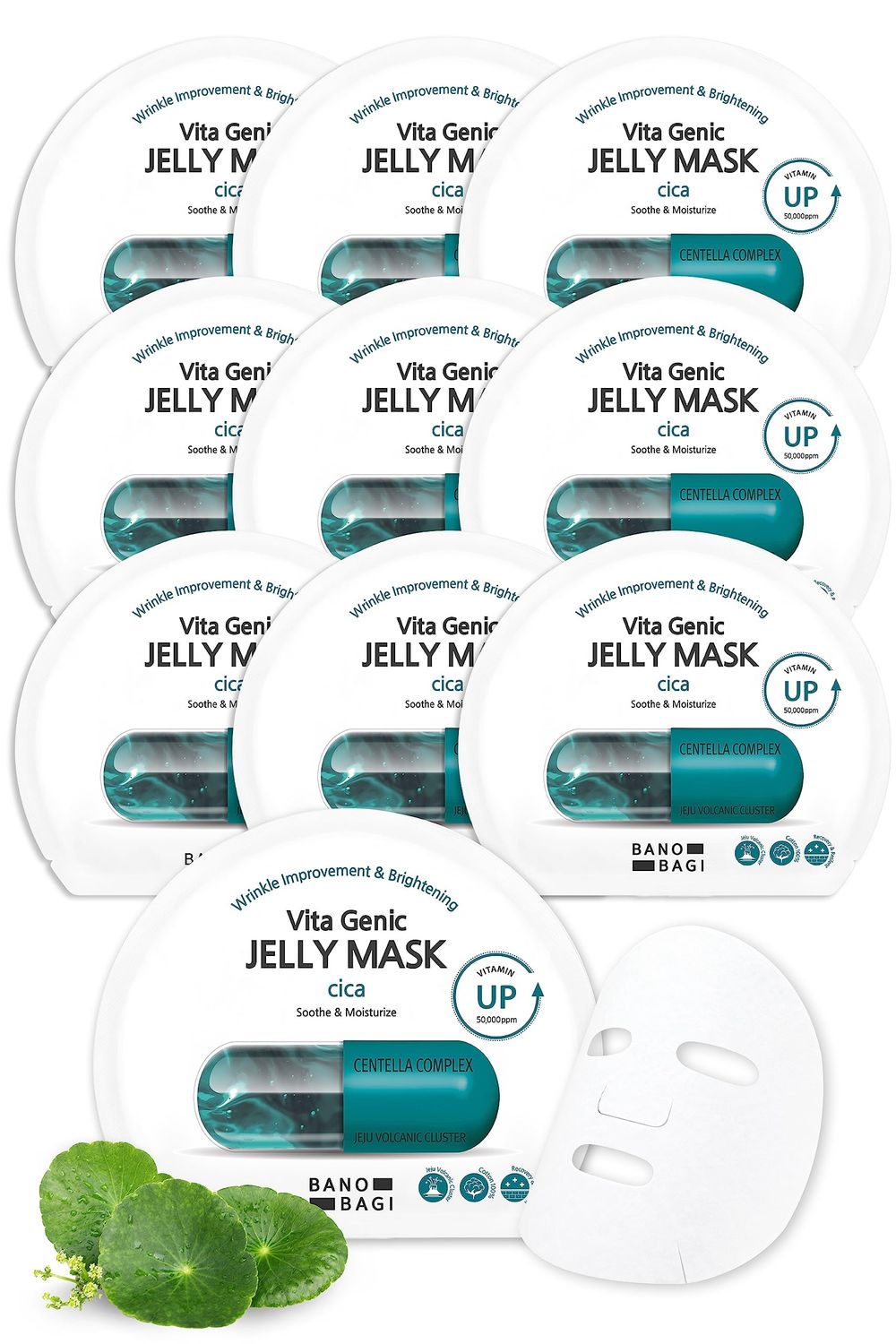 BANOBAGI Vita Genic Jelly Cica Face Masks Beauty w/Essence &amp; 11 Vitamin Complex Korean Face Mask Skin Care Sheet Moisturizing Face Mask Facial Care for All Skin Types (1.8 fl oz, 10 Sheets)