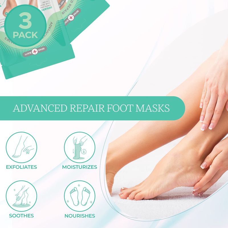 Repair Beauty Mint and Tea Tree Foot Masks Moisturizing Socks - Moisturizes Dry &amp; Cracked Heel, Soothes Tired Feet, Exfoliating Foot Masks - Cruelty Free Korean Skin Care for All Skin Types - 3 Pairs