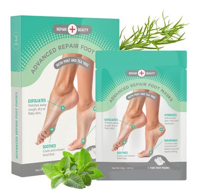 Repair Beauty Mint and Tea Tree Foot Masks Moisturizing Socks - Moisturizes Dry &amp; Cracked Heel, Soothes Tired Feet, Exfoliating Foot Masks - Cruelty Free Korean Skin Care for All Skin Types - 3 Pairs