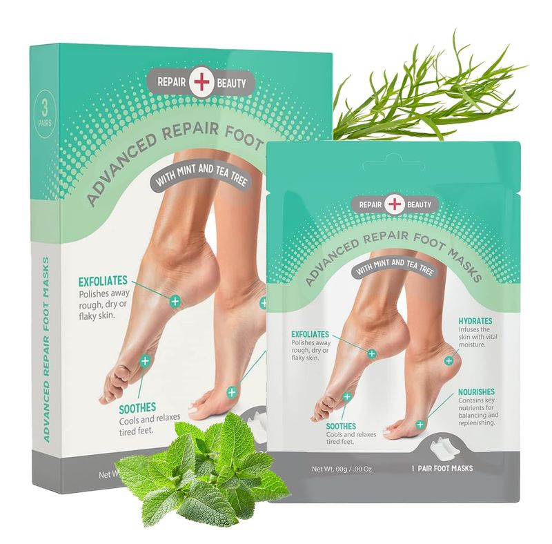 Repair Beauty Mint and Tea Tree Foot Masks Moisturizing Socks - Moisturizes Dry &amp; Cracked Heel, Soothes Tired Feet, Exfoliating Foot Masks - Cruelty Free Korean Skin Care for All Skin Types - 3 Pairs