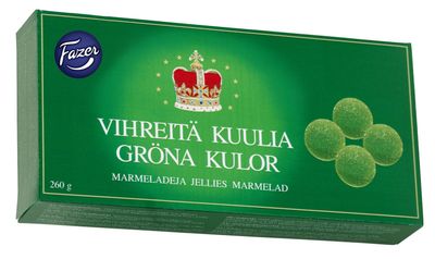 Fazer Vihreit Kuulia - Green Jellies - Original - Finnish - Jelly Beans (Pear) Candy - 260 g