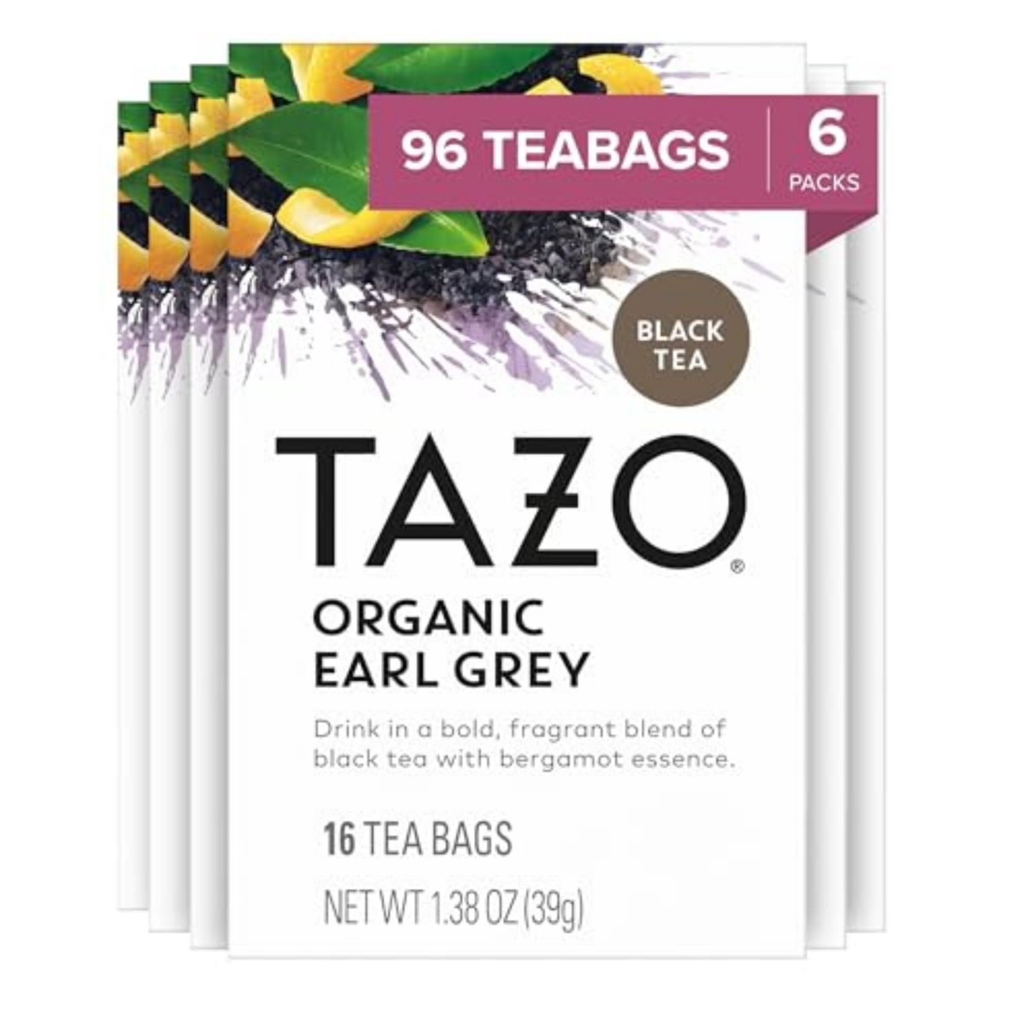 TAZO Regenerative Earl Grey for Health and Wellness, High Caffeine and Bold Flavor, 16 Count (Pack of 6)