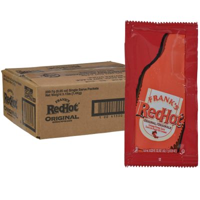 Frank&#39;s RedHot Original Cayenne Pepper Sauce Packets, 200 count - One 200 Count Package of Frank&#39;s Hot Sauce Packets, Perfect Single-Serve Size for Take-Out, Delivery and Catering