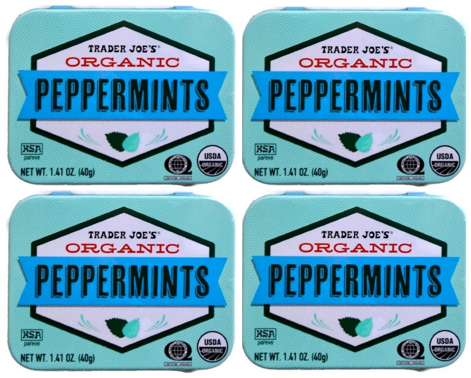 Trader Joe&#39;s Organic Peppermints, 1.41 oz Tin (Pack of 4) Gluten Free Vegan