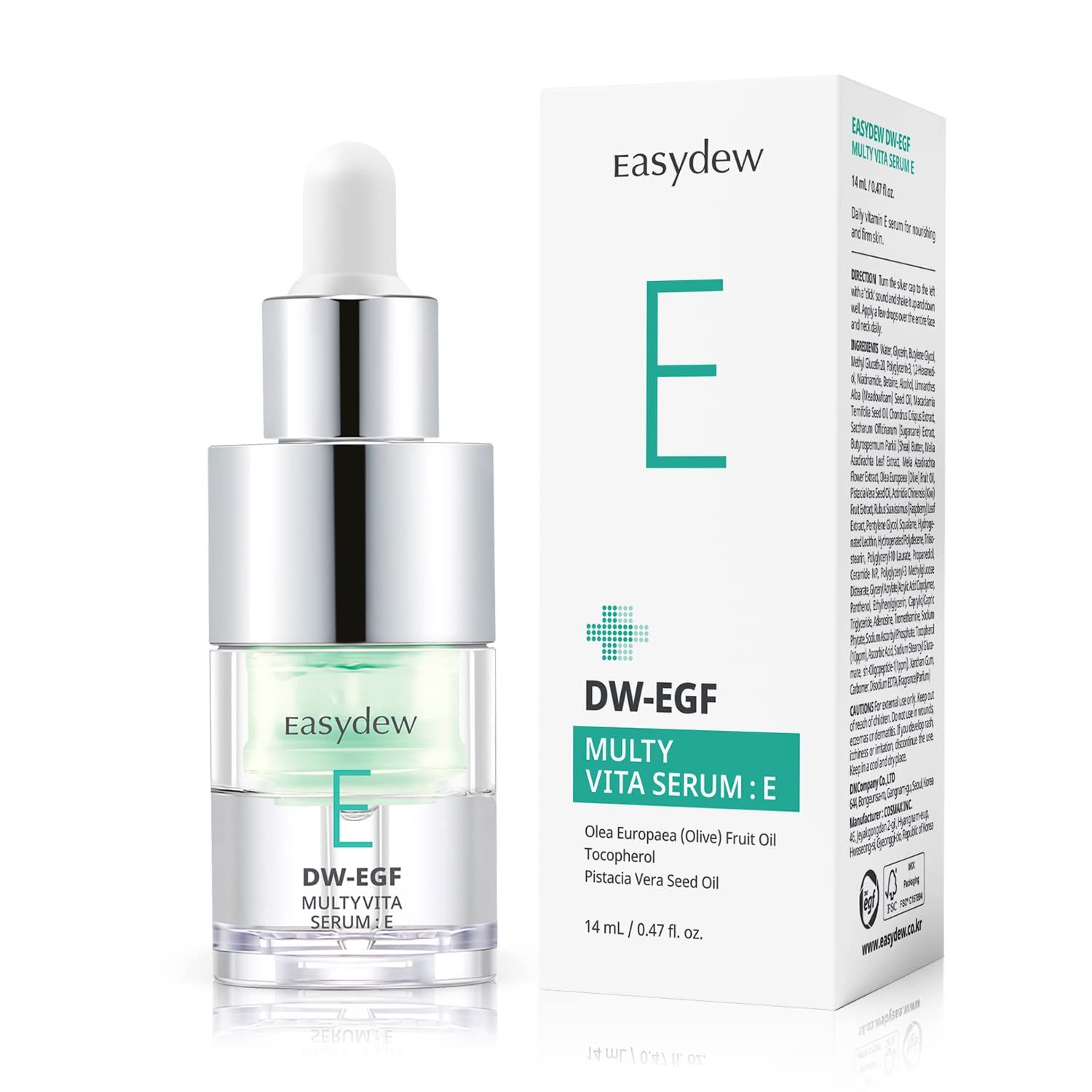 EASYDEW Multi Vita E Serum - Korean Facial Serum for Skin Elasticity with Vitamin E, EGF Peptide, Ceramide NP, Panthenol - Smoothing, Moisturizing, Firming and Wrinkle Improvement, 0.47 fl.oz.