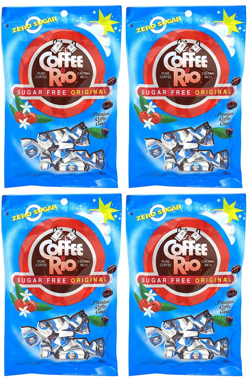 Coffee Rio Sugar Free Coffee Candy Pack of 4 - 3 Ounces -Candy Sugar Free, Zero Sugar Carbs, Made in the USA, Kosher Candy (Original)
