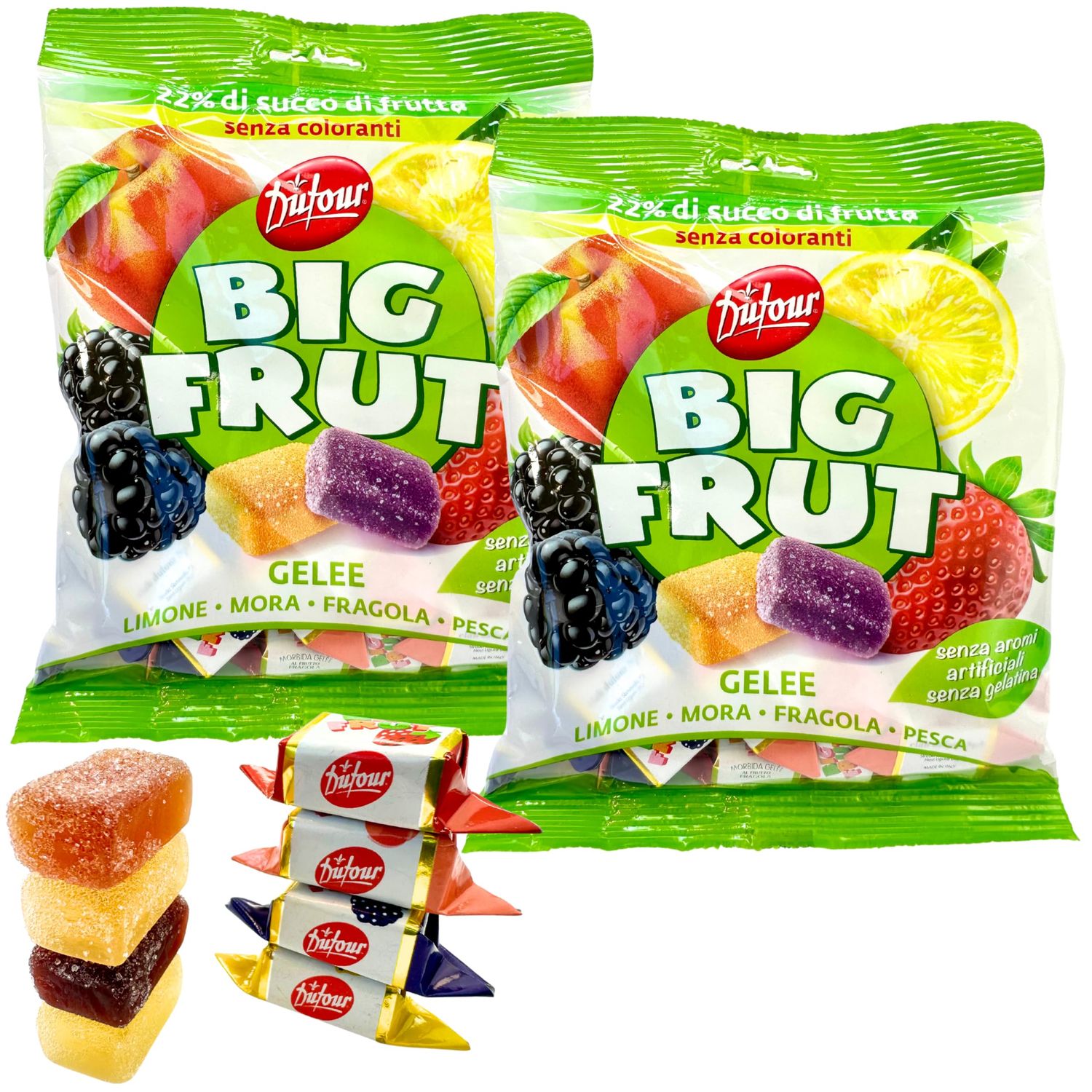 Dufour Big Frut Mediterranean Fruit Italian Jelly Candy 5.29 oz. (150g)(Pack of 2) - Pates de Fruits - Italian Delicacies - Fruit Candy - Soft Fruit Gummies - Geles - 22% Fruit - Specialty Candy